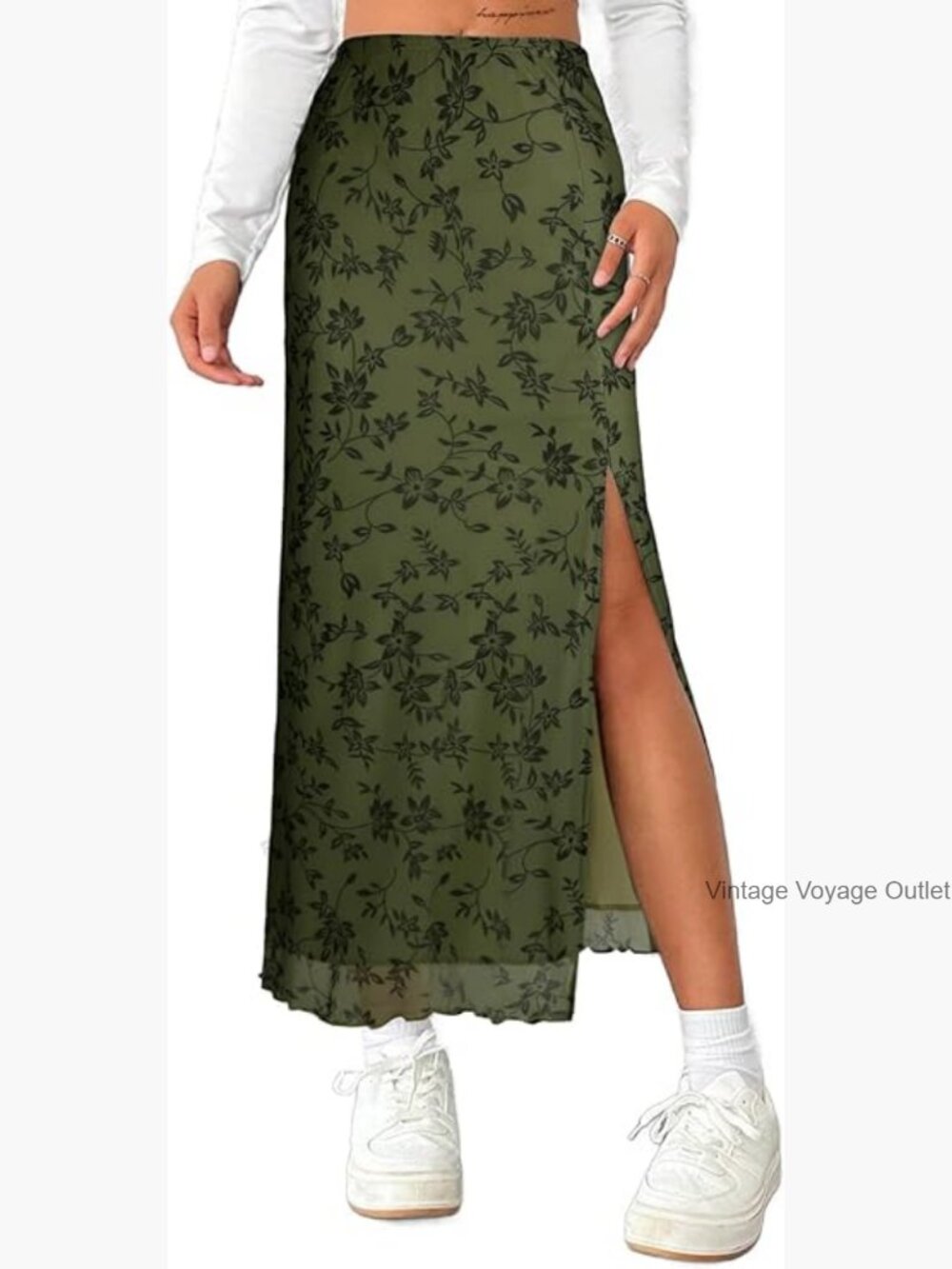 Mesh Slit Maxi Skirt High Waisted Sexy Summer Long Skirt Regular Fit